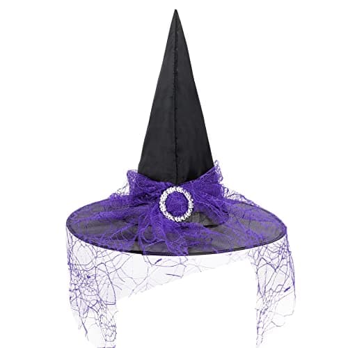 Womens Halloween Witch Hat with Veil for Cosplay Party