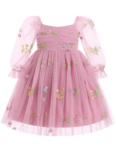IMEKIS Toddler Girl Birthday Floral Confetti Tulle Formal Dress