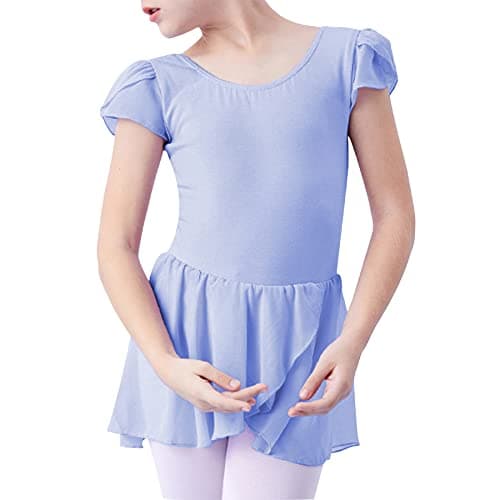 Zando Girls' Short Sleeve Gymnastics Leotards with Tulle Skirt