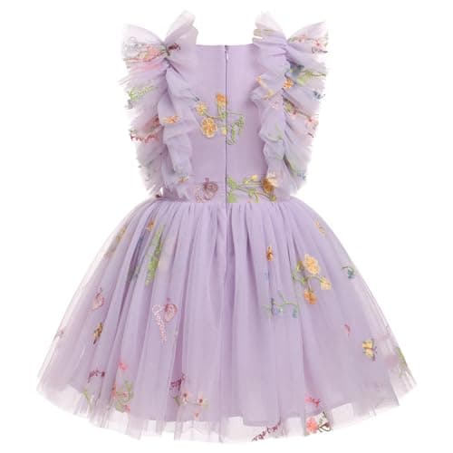 ODASDO Kids Girls Tutu Tulle Ruffle Sleeve Princess Dresses for Birthday Party Occasions
