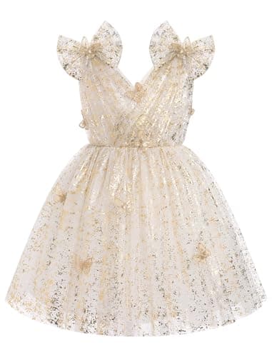 IMEKIS Girls' Butterfly Sparkle Tulle Dress for Weddings and Birthdays 2-10T