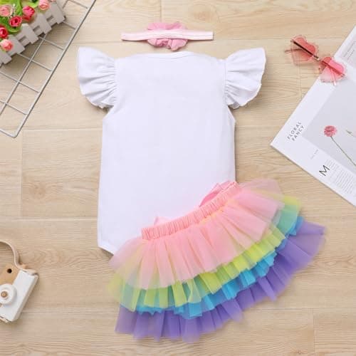 ODASDO Boho Rainbow Birthday Cake Smash Outfit for Baby Girls