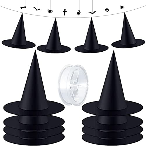 Black Witch Hats with Hanging Decorations for Halloween Party