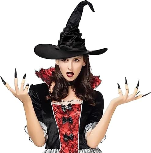 Black Witch Hat for Women Ruched Crooked Costume Accessories
