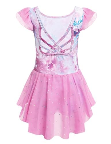 Arshiner Shiny Ruffle Sleeve Ballet Leotard with Skirt Dance Dresses