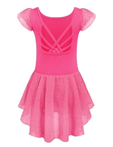 Arshiner Shiny Ruffle Sleeve Ballet Leotard with Skirt Dance Dresses