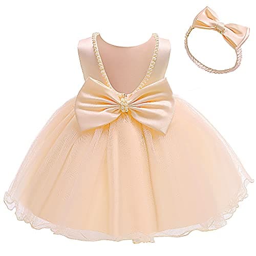 Baby Girls Ruffle Lace Backless Dress with Headwear