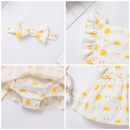 ODASDO Newborn Girl Ruffle Sleeve Romper Dress & Headband Summer Casual Set 0-24M