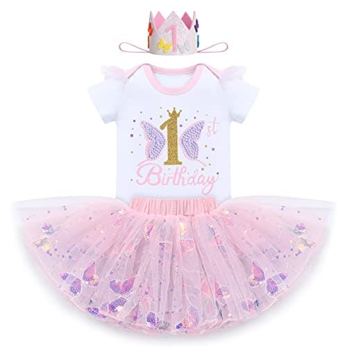 IDOPIP Butterfly 1st Birthday Tutu Outfit for Cake Smash Photo