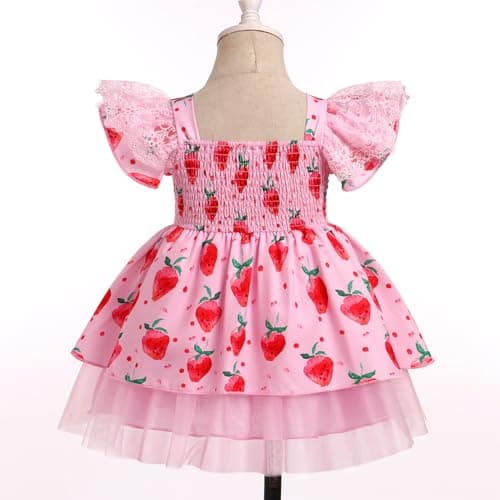 ODASDO Strawberry Printed Tutu Dress for Toddlers Girls Birthday Party