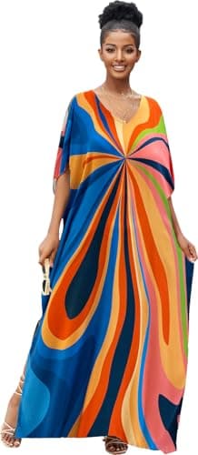 RanRui Ethnic Floral Kaftan Dress for Women Boho Swim Cover-Up