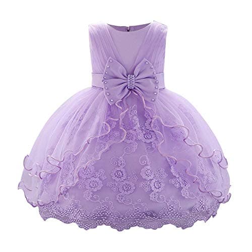 OBEEII Baby Girl Christening Tutu Dress with Flower Embroidery