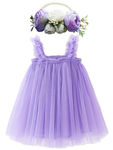 Rainbow Tutu Dress with Flower Headband for Toddlers