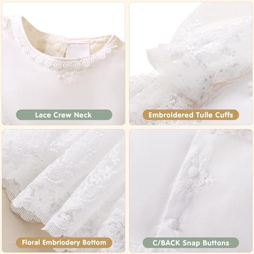 Booulfi White Lace Baby Girl Baptism Dress 3pcs Set