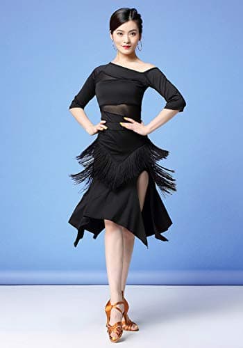 Women's Latin Salsa Dance Dress with Fringe Skirt - 2 Piece Outfit
