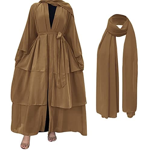 ODIZLI Women's Dubai Style Solid Color Cardigan Robe for Ramadan Modest Fashion