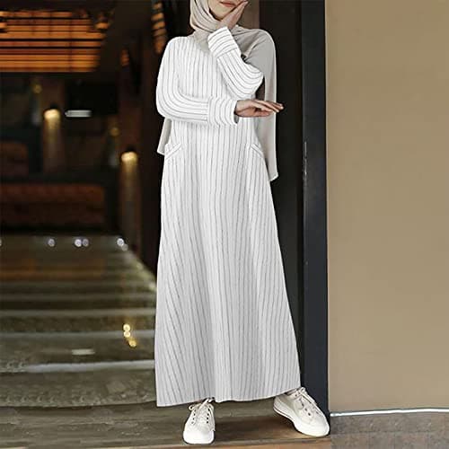 FZYLQY Women's Cotton Linen Maxi Abaya Dress with Pockets