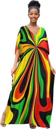 RanRui Ethnic Floral Kaftan Dress for Women Boho Swim Cover-Up