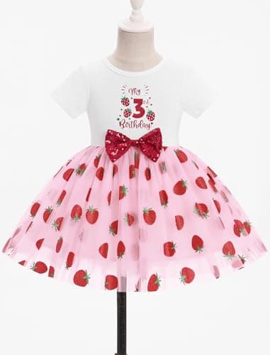 ODASDO Girls' Strawberry Birthday Tutu Dress with Bowknot Headband