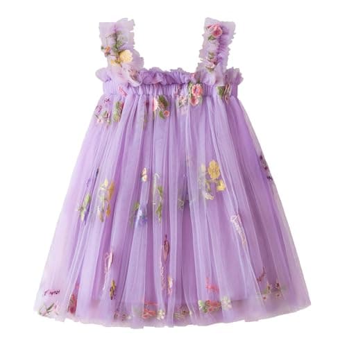 Nileafes Toddler Girl Summer Floral A-Line Sundress Sleeveless Beach Butterflies