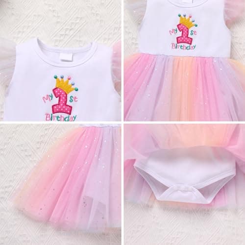 ODASDO Baby Girl First Birthday Cake Smash Tutu Dress with Bowknot Headband