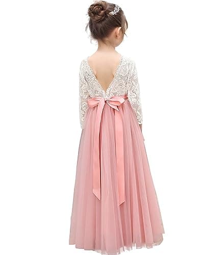 Abaowedding Lace V-Back Flower Girl Dress