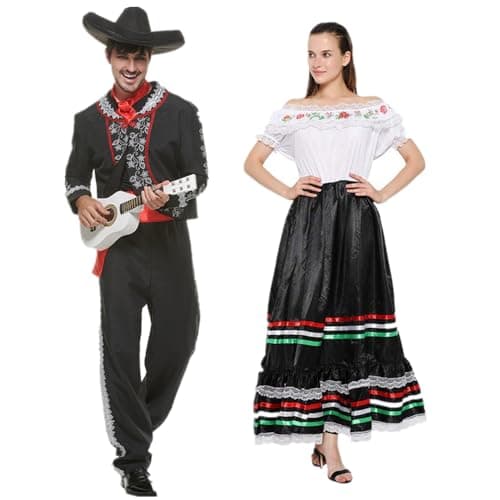 FantastCostumes Women's Traditional Mexican Senorita Lace Flower Dress for Festival Party