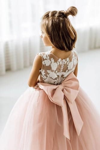 Inpown Lace Applique Tulle Flower Girl Wedding Dress