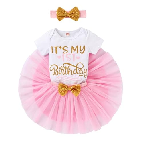 YOUNGER TREE Shiny Printed Sequin Bowknot Tutu Dress for Newborn Baby Girls' 1st Birthday