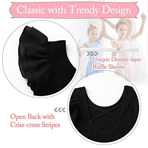 Girls Dance Leotards with Ruffle Sleeves and Criss-cross Back for Ages 3-9