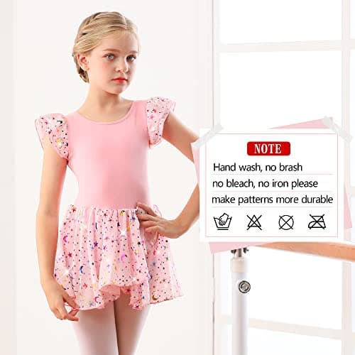 DANSHOW Shiny Ruffle Sleeve Ballet Leotard for Girls Toddler Dance Skirted Tutu Dress