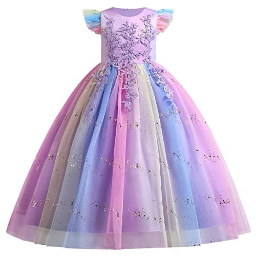 IDOPIP Kids' Flower Girl Lace Formal Long Tulle Dress for Weddings Bridesmaids