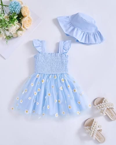 Saeaby Girls' Tulle Halter Smocked Dress Casual Summer Outfit