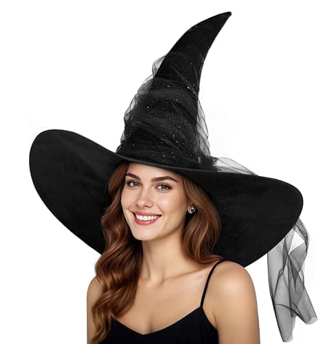 JEGERMIG Women's Oversized Masquerade Witch Hat with Velvet Brim Party Accessory
