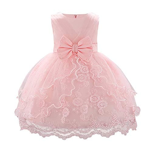OBEEII Baby Girl Christening Tutu Dress with Flower Embroidery
