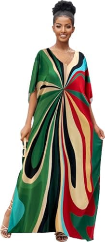 RanRui Ethnic Floral Kaftan Dress for Women Boho Swim Cover-Up