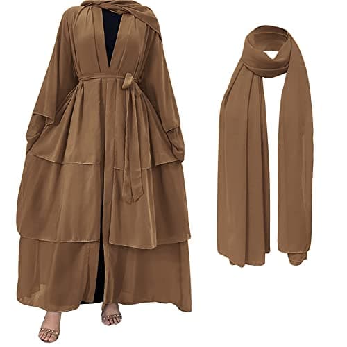IDOPIP Women's Muslim Abaya Dress - Long Sleeve Dubai Cardigan Robe