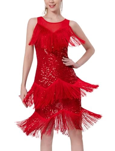 Women's Latin Dance Dress with Fringe and Sequins for Ballroom Dancing