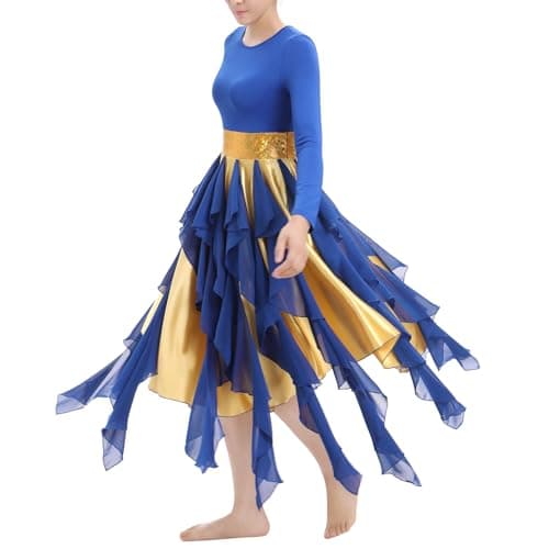 AFAVOM Women's Gold Metallic Praise Dance Dress Liturgical Dancewear