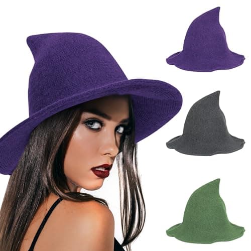 Modern Black Wool Knit Witch Hat for Women - Halloween Party Costume Accessory