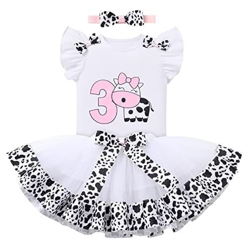 Baby Girl Toddler Kids Farm Animal Cow Theme Birthday Party Outfit