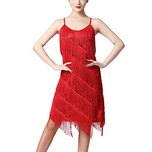 Latin Dance Dress for Adult Women with Sequins and Tassels