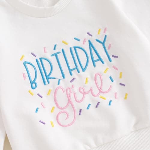 SAYOO Birthday Girl Outfit: Embroidery Print Sweatshirt + Flared Pants