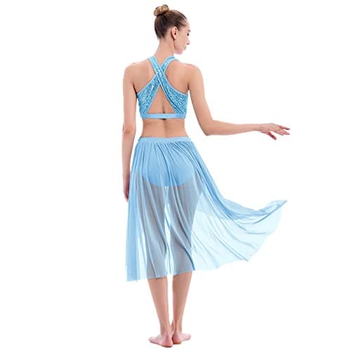 ODASDO Women's Modern Contemporary Dance Costume Sequin Crop Top Tulle Skirt