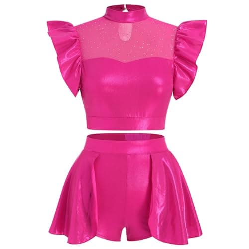 IBAKOM Women's Metallic Dance Crop Top & Mini Skirt Costume