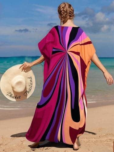 RanRui Ethnic Floral Kaftan Dress for Women Boho Swim Cover-Up