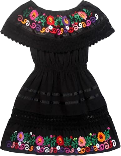 YZXDORWJ Mexican Embroidered Cinco de Mayo Floral Dress for Girls