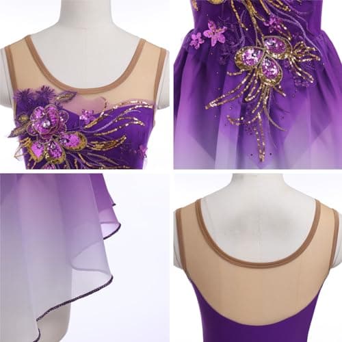 AFAVOM Women's Sequin Flower Ice Skating Dress for Competition