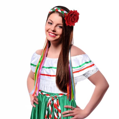 Riyiper Traditional Mexican Fiesta Dress for Women with Flower Hair Clip(X-Large)