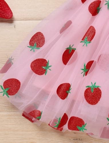 ODASDO Girls' Strawberry Birthday Tutu Dress with Bowknot Headband
